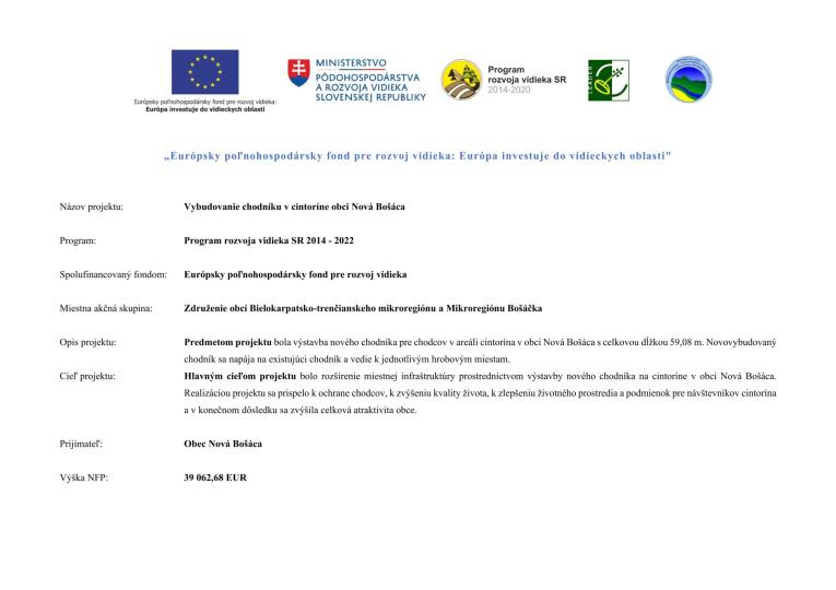 Vybudovanie chodníku v cintoríne obci Nová Bošáca